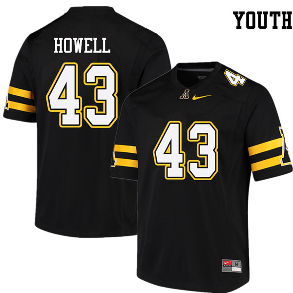 Youth #43 Clayton Howell Appalachian State Mountaineers College Football Jerseys Sale-Black - Click Image to Close